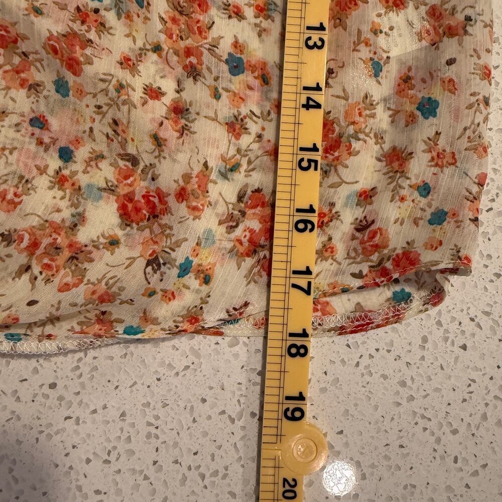 Poetry Sheer Floral Tie Front Peasant Blouse Boho Cottagecore Medium Coquette - Picture 10 of 10